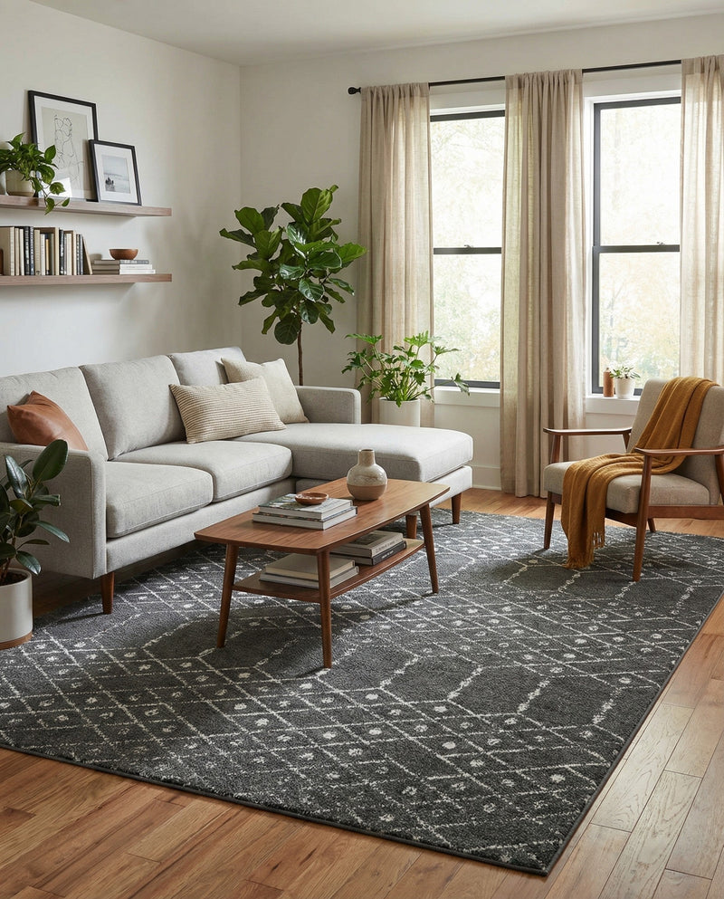 Marrakesh Lattice Collection Area Rug - Casablanca (Charcoal Gray) Rectangle Charcoal Gray  lifestyle 14