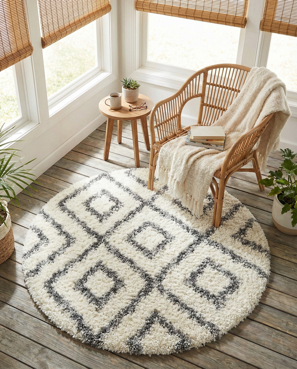 Cozy Cove Shag Collection Area Rug -  Dunes Round Ivory  lifestyle 132