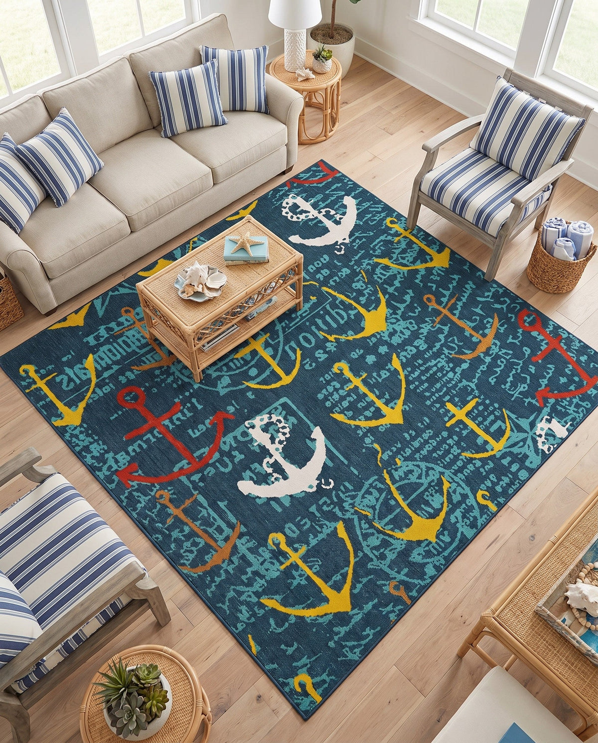 Seaside Haven Rugs Collection Area Rug -  Lighthouse Square Navy Blue  lifestyle 83