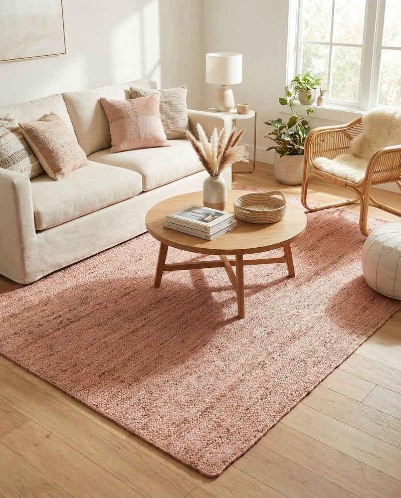 Woven Seaside Jute Collection Area Rug - Savannah (Light Pink) Rectangle Light Pink  lifestyle 9