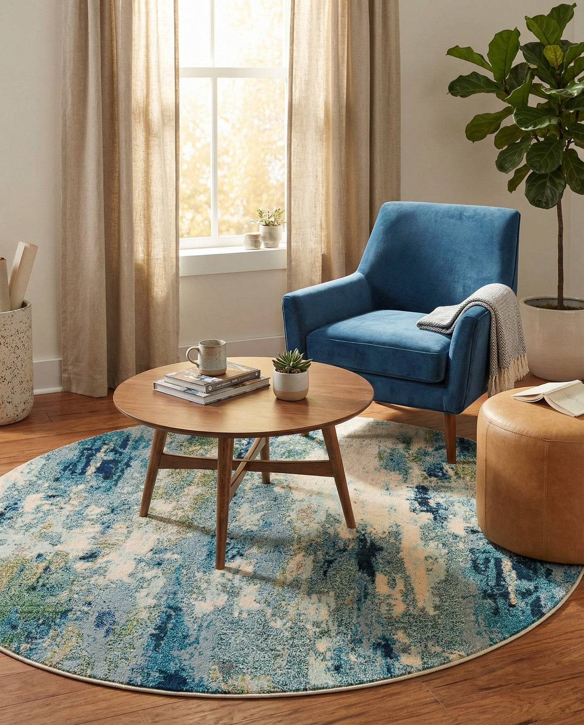 Chromatic Oasis Collection Area Rug -  Serene Round Light Blue  lifestyle 98