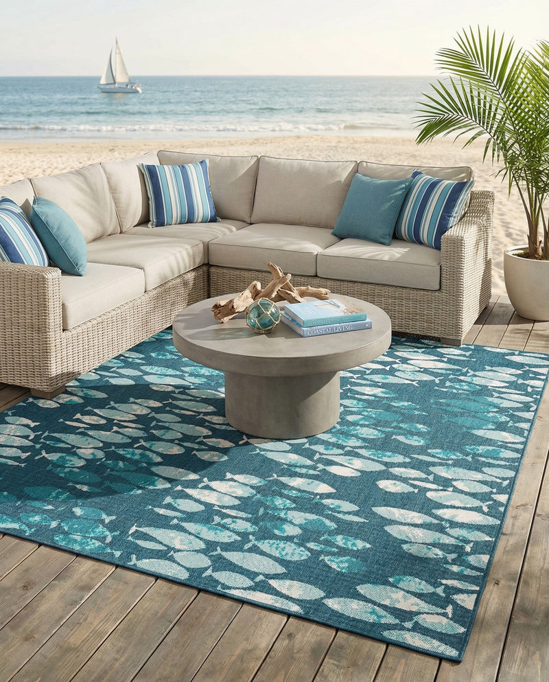 Seaside Haven Rugs Collection Area Rug -  Wavecrest Square Blue  lifestyle 69