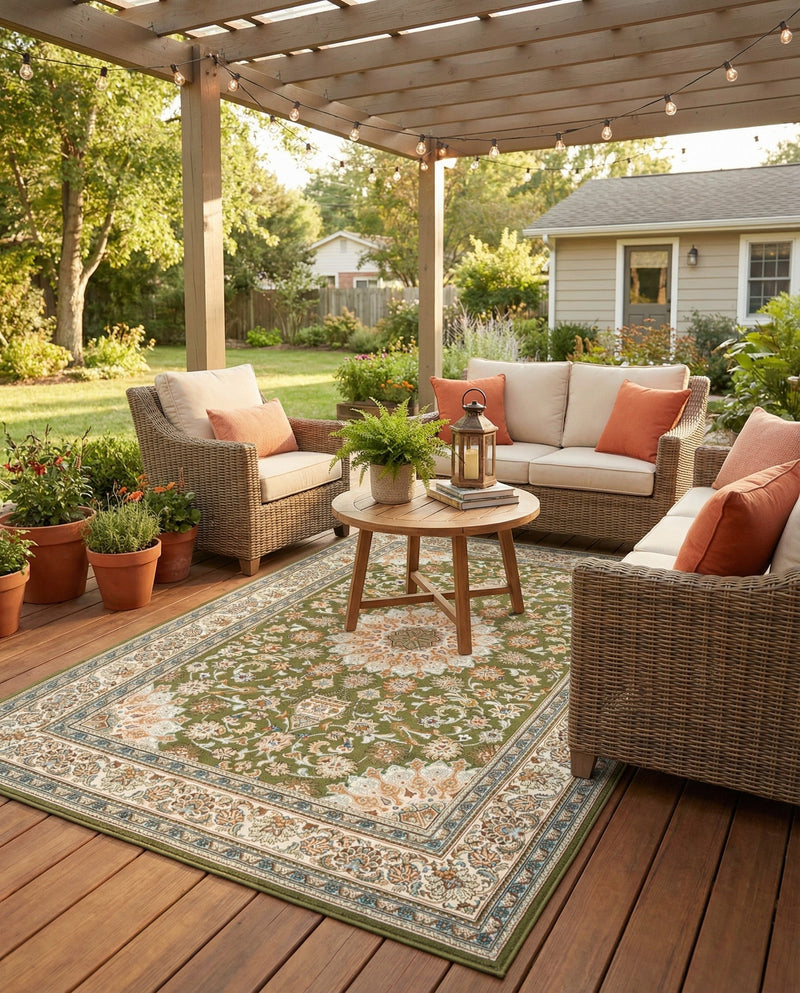 Patio Heritage Collection Area Rug -  Bower Rectangle Green  lifestyle 55
