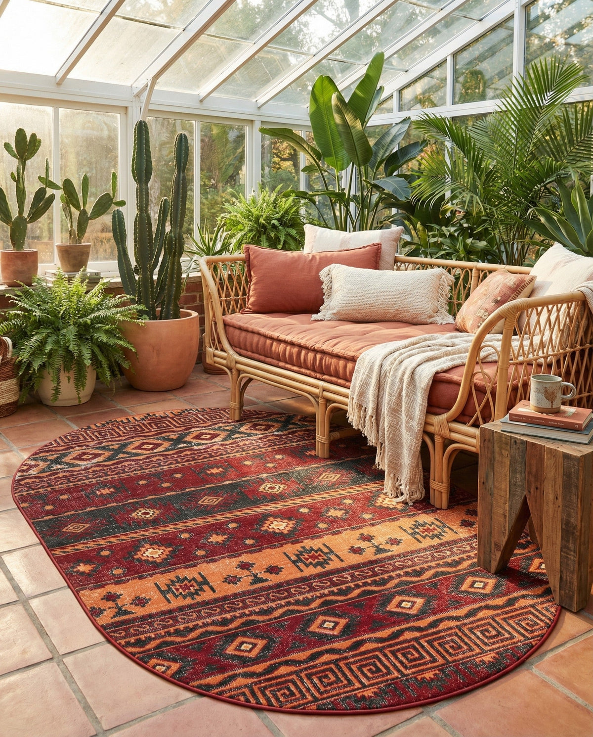 Geneva Terrace Collection Area Rug - Montreux Oval Rust Red  lifestyle 165