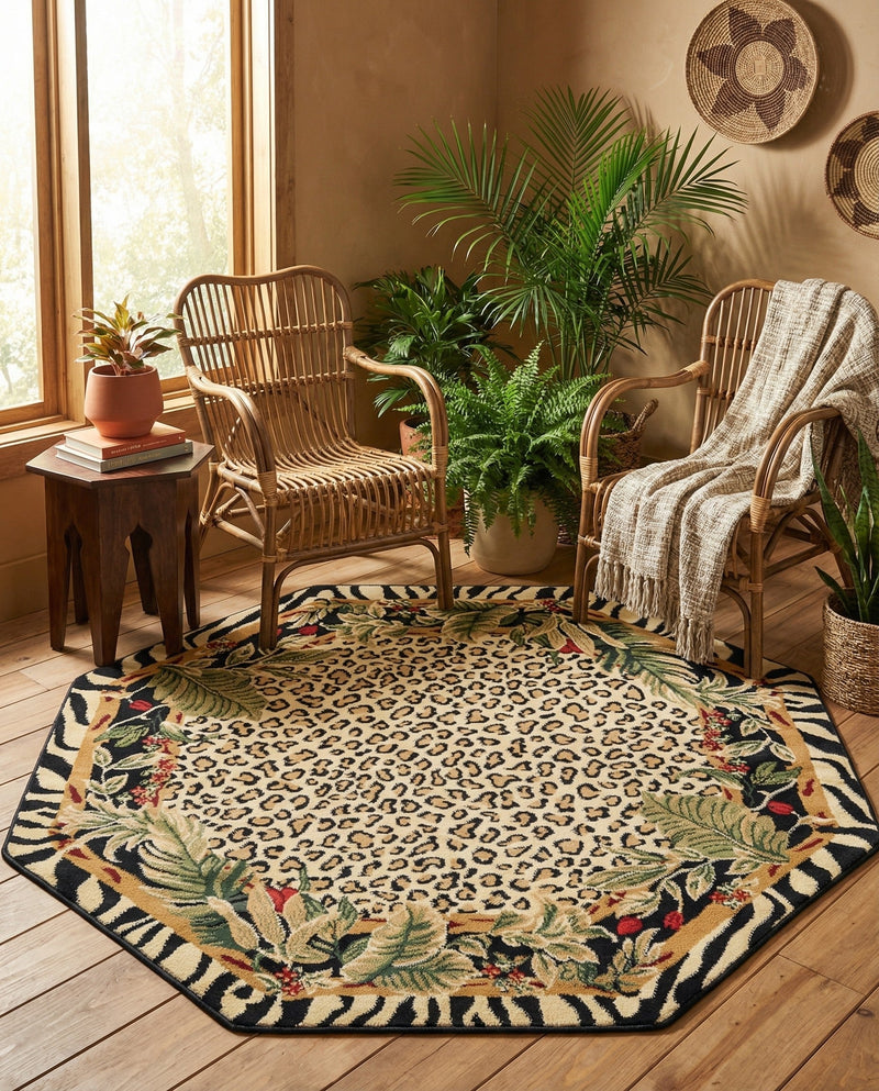 Savannah Sojourn Collection Area Rug -  Moremi Octagon Cream  lifestyle 76