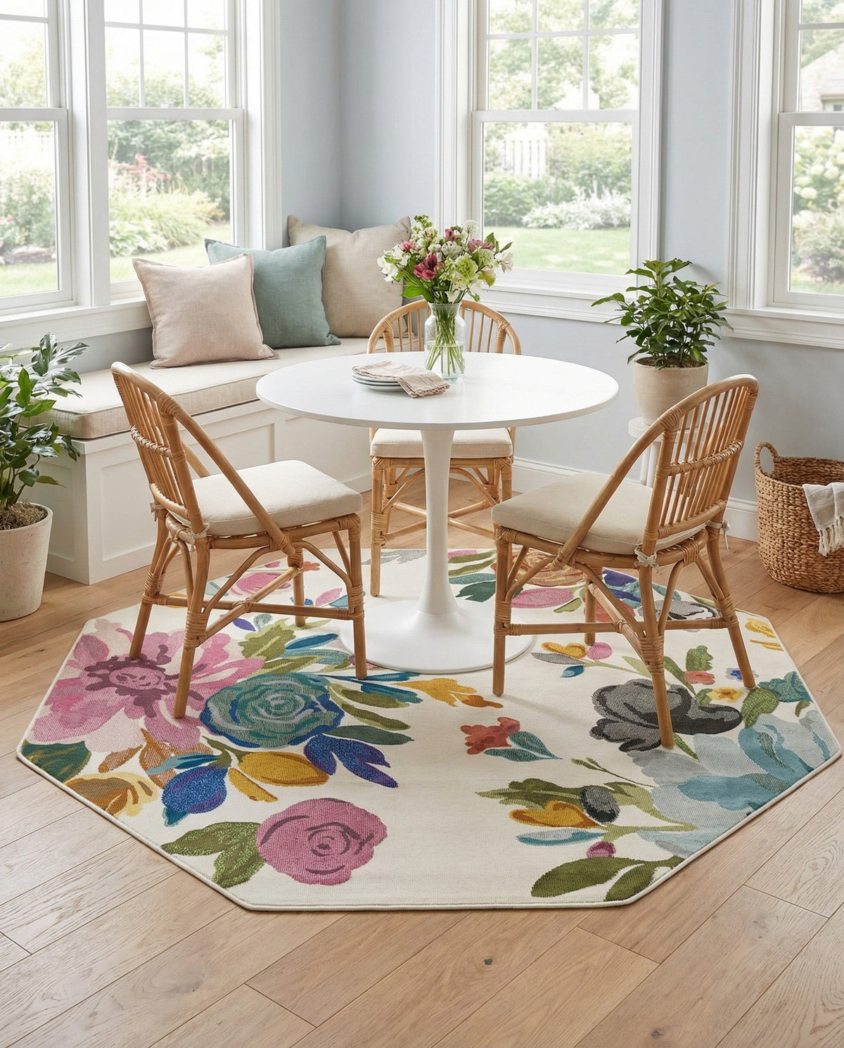 Meadow Breeze Collection Area Rug - Wildflower Octagon Ivory  lifestyle 170