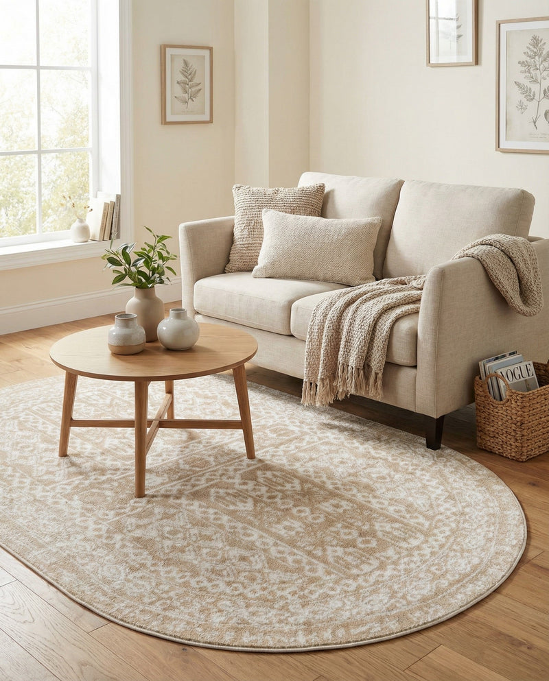 Cambridge Classics Collection Area Rug - Trinity (Beige) Oval Beige  lifestyle 41
