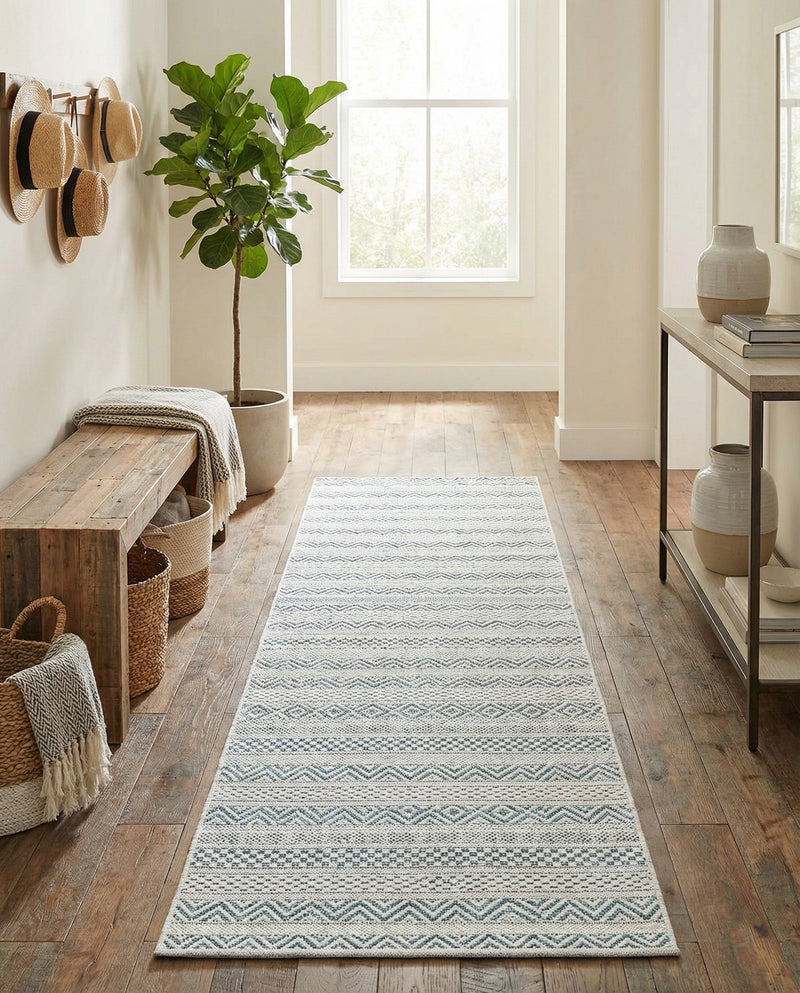 Seaside Stripes Collection Area Rug -  Boardwalk (Teal) Runner Teal  lifestyle 39