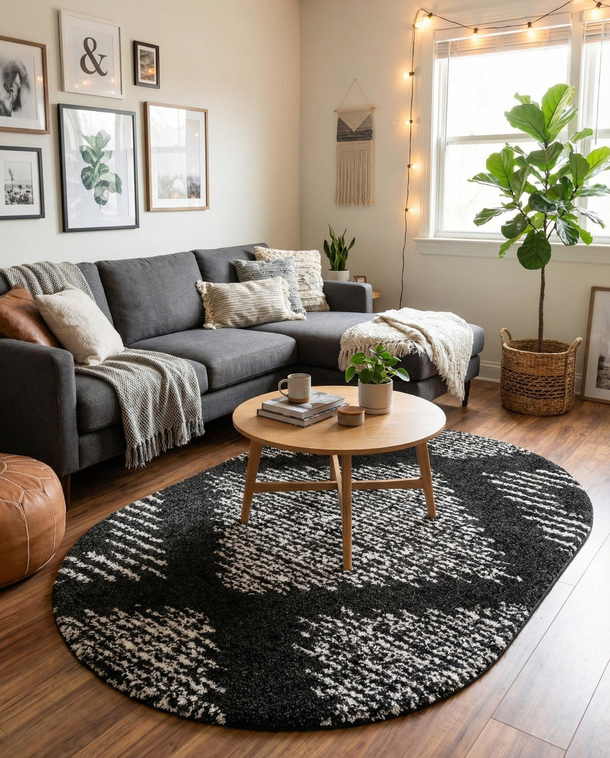 Tranquil Tides Shag Collection Area Rug -  Azure Oval Black and White  lifestyle 118