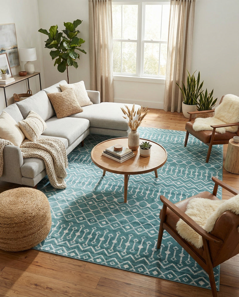 Marrakech Lattice Collection Area Rug - Medina (Turquoise) Rectangle Turquoise  lifestyle 13