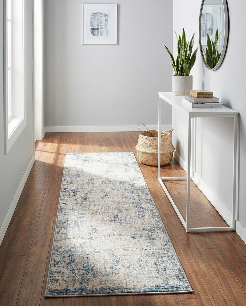 Aegean Elegance Collection Area Rug -  Milos Runner Gray Blue  lifestyle 68