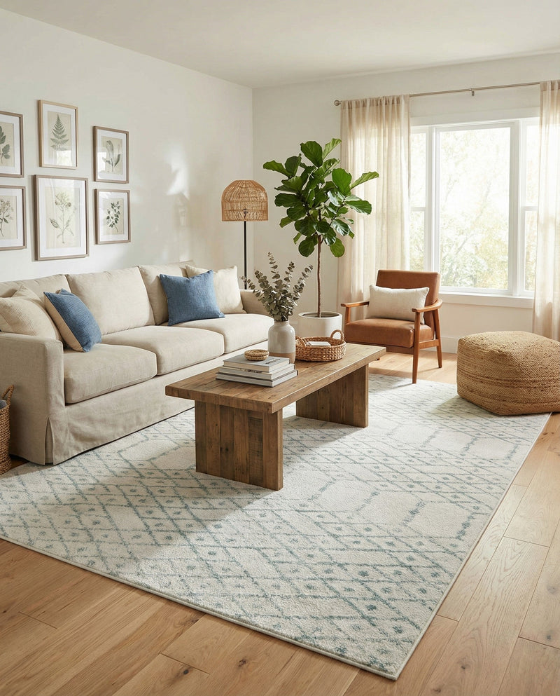 Marrakesh Lattice Collection Area Rug - Casablanca (Ivory Aqua) Rectangle Ivory Aqua  lifestyle 7
