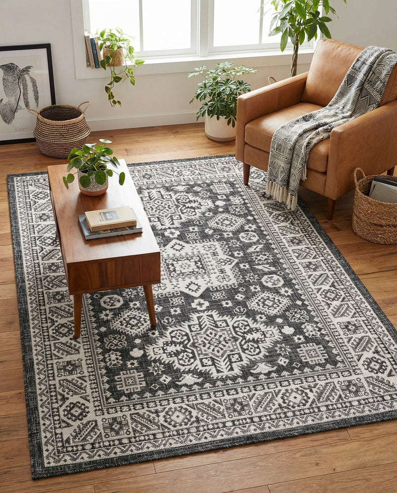 Tribal Terrace Treasures Collection Area Rug -  Incan Isle (Charcoal Gray) Rectangle Charcoal Gray  lifestyle 34