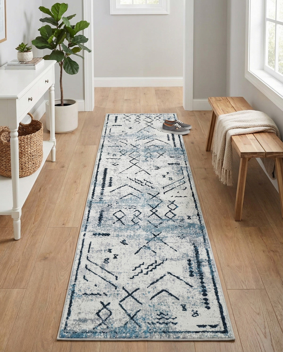 Aegean Elegance Washables Collection Area Rug - Santorini Runner Ivory Gray  lifestyle 80