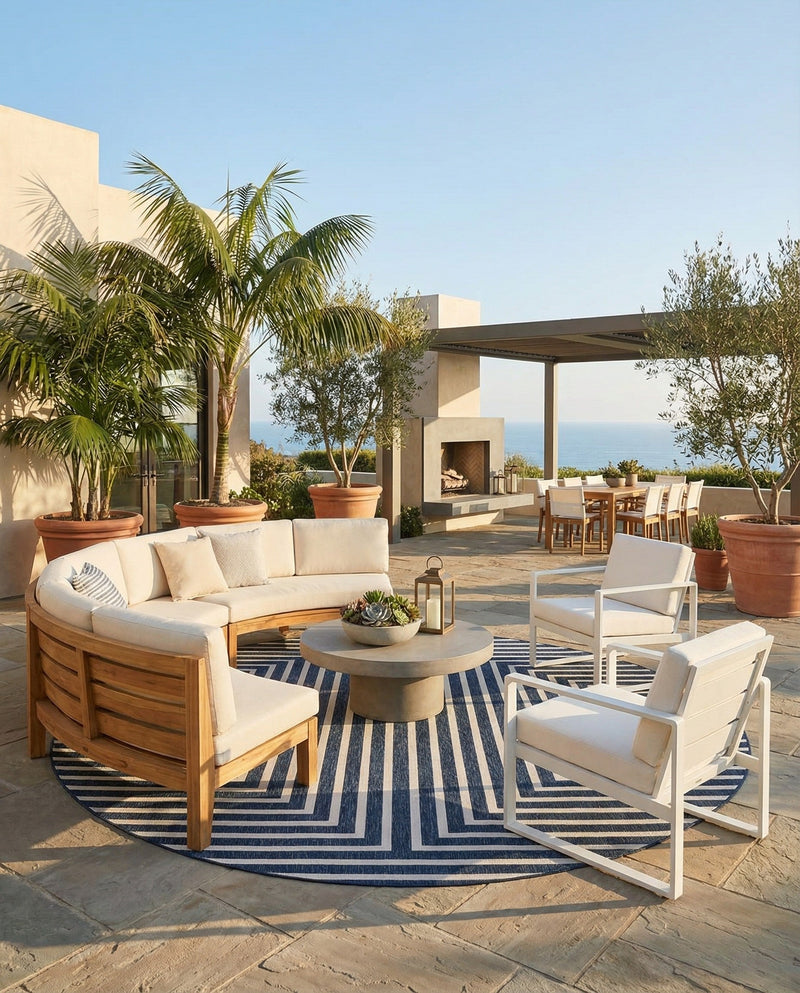Urban Terrace Collection Area Rug -  Astoria (Blue) Round Blue  lifestyle 57