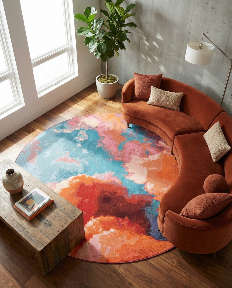Urban Terrace Collection Area Rug -  Patio Round Gray and Pink  lifestyle 18