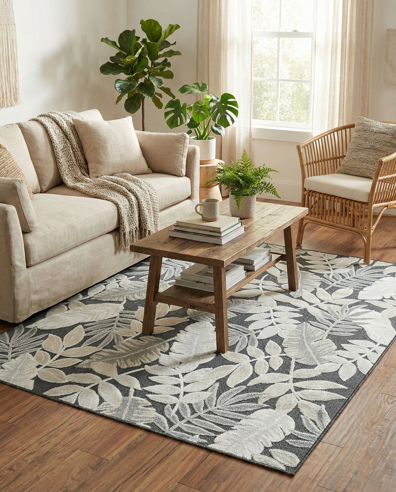 Seaside Blooms Collection Area Rug -  Serene Rectangle Black  lifestyle 39