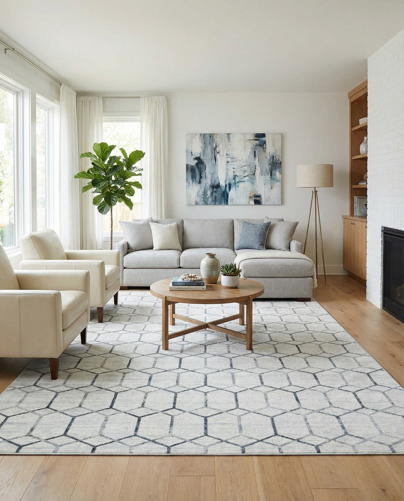 Garden Maze Retreat Collection Area Rug - Hedgegrove Rectangle White  lifestyle 8