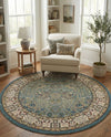 Persian Elegance Collection Area Rug -  Kerman (Blue) Round Blue  lifestyle 77