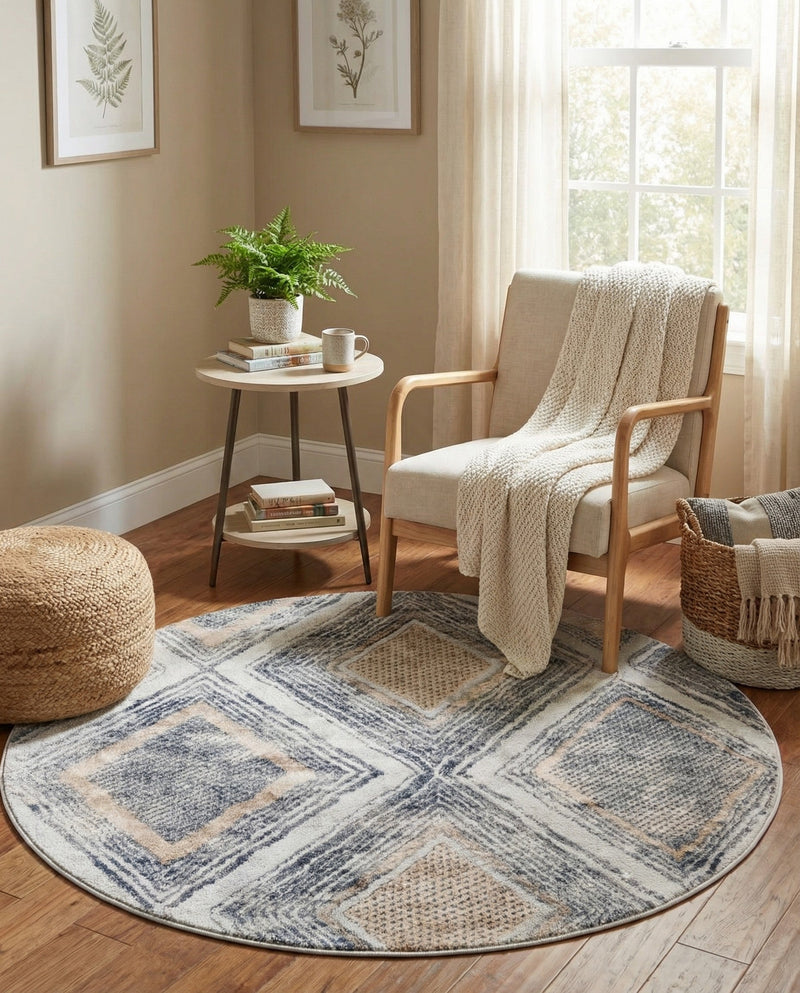 Aegean Elegance Collection Area Rug -  Rhodes Round Gray Cream  lifestyle 78