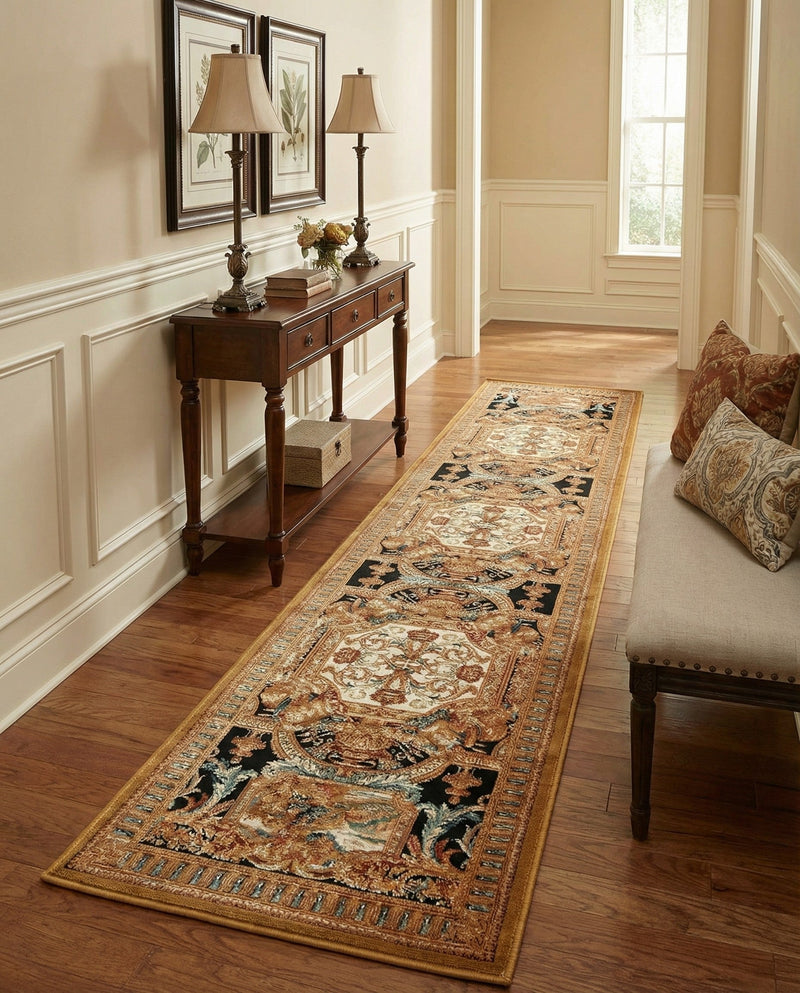 Patio Heritage Collection Area Rug - Veranda Runner Black Gold Brown  lifestyle 72