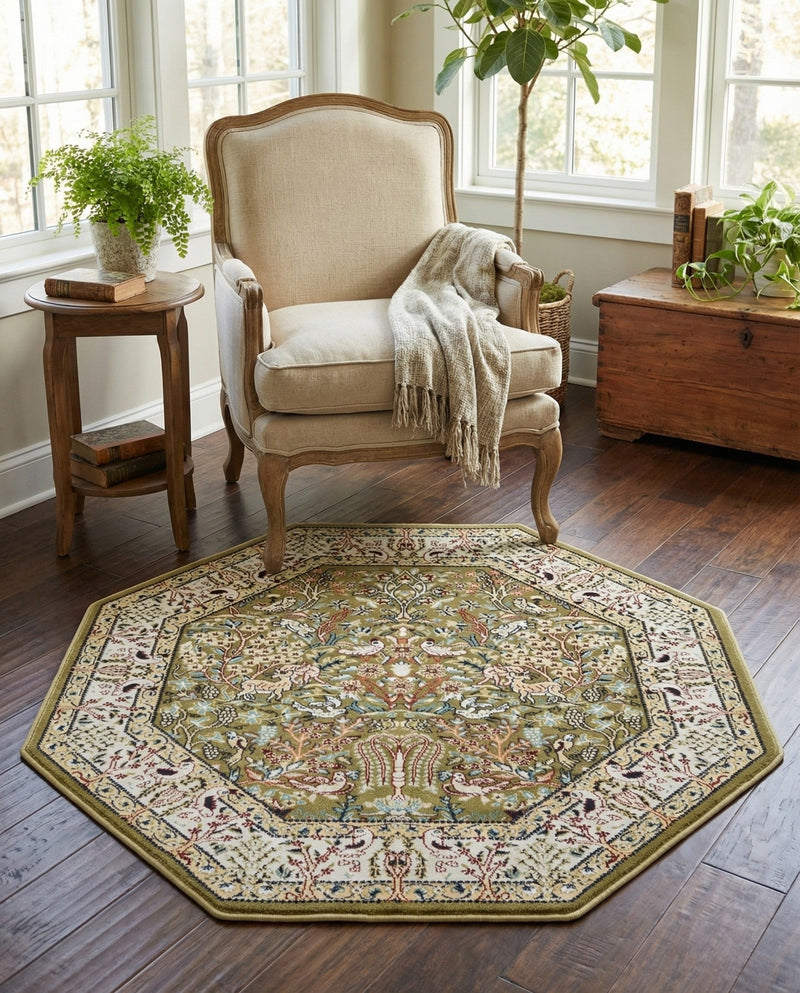 Persian Elegance Collection Area Rug -  Kerman (Green) Octagon Green  lifestyle 86