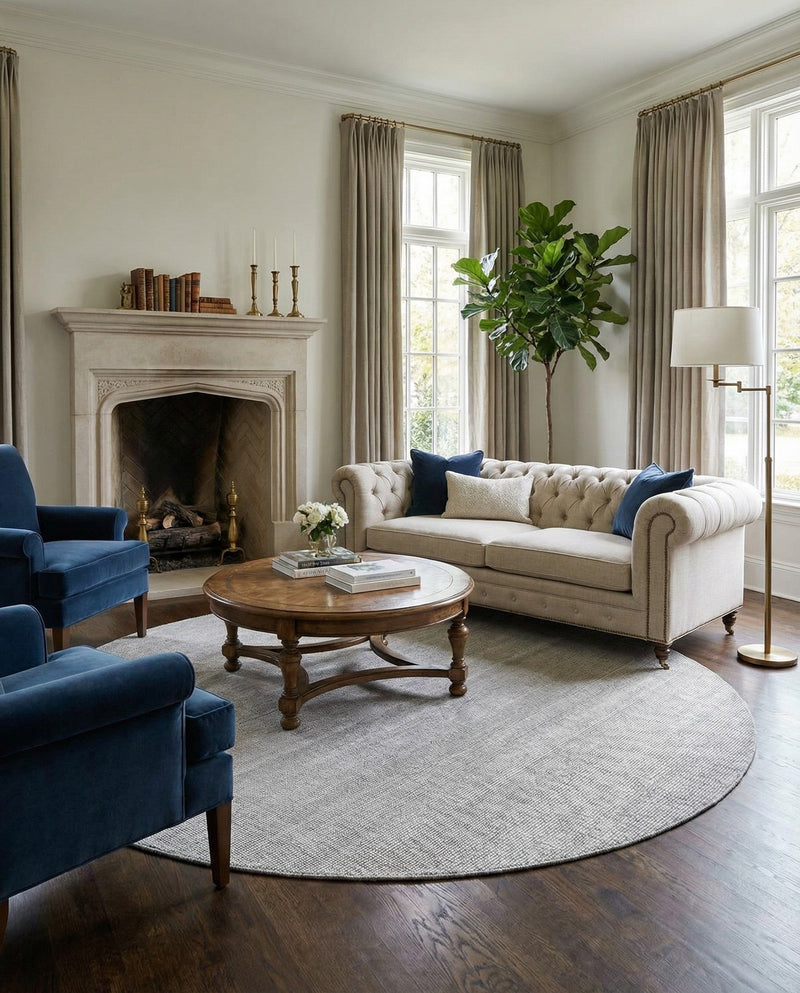 Berkshire Estate Collection Area Rug - Windsor (Grey Manor) Round Grey Manor  lifestyle 51