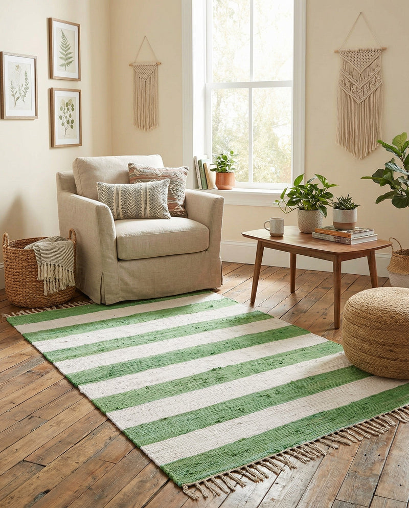 Tassel Trail Collection Area Rug - Pathway (Green and Ivory) Rectangle Green and Ivory  lifestyle 15