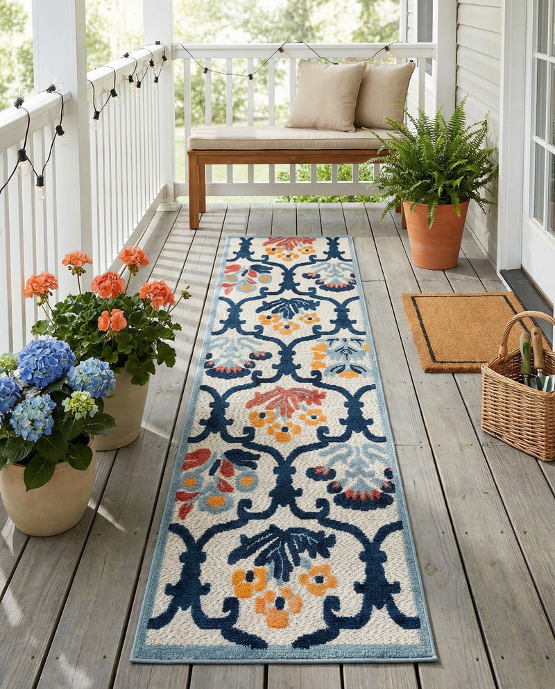 Caribbean Terrace Collection Area Rug -  Dominica Runner Ivory  lifestyle 60
