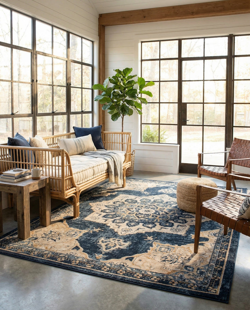 Eden Oasis Collection Area Rug -  Tranquility (Navy Blue) Rectangle Navy Blue  lifestyle 14