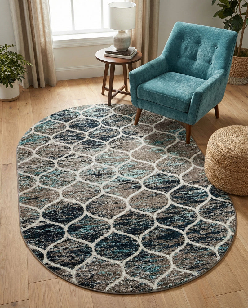 Trellis Mosaic Collection Area Rug -  Pergolatown (Blue Multi) Oval Blue Multi  lifestyle 49