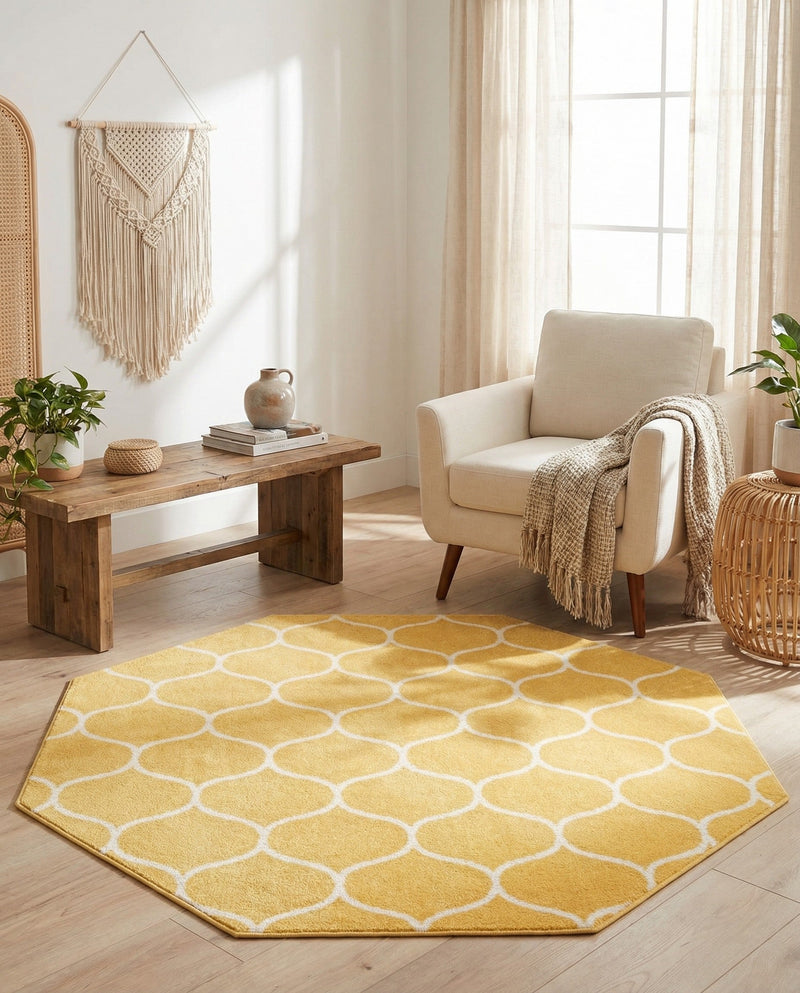 Trellis Mosaic Collection Area Rug -  Pergolatown (Yellow) Octagon Yellow  lifestyle 43