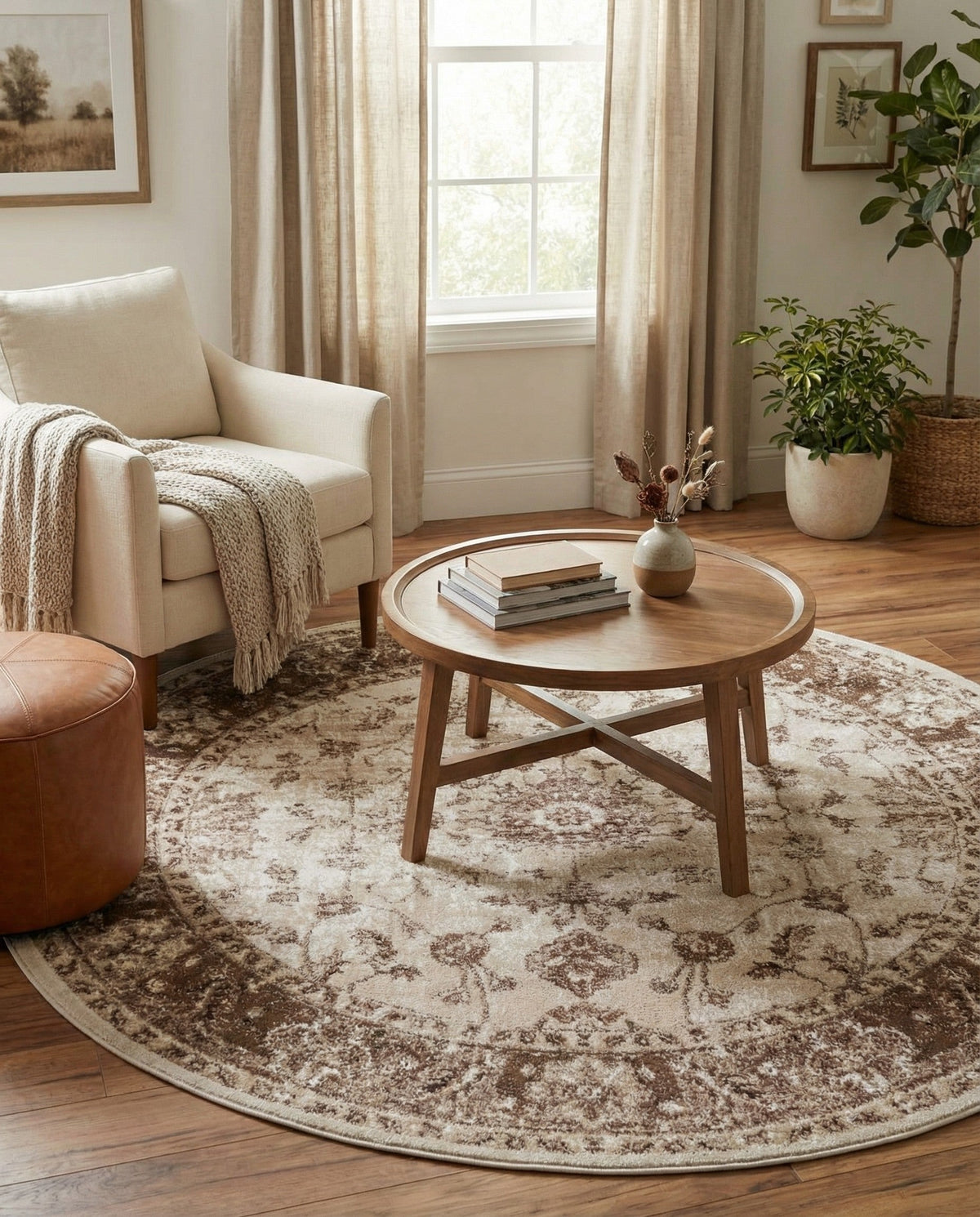 Andes Summit Collection Area Rug -  Aconcagua Round Cream  lifestyle 113