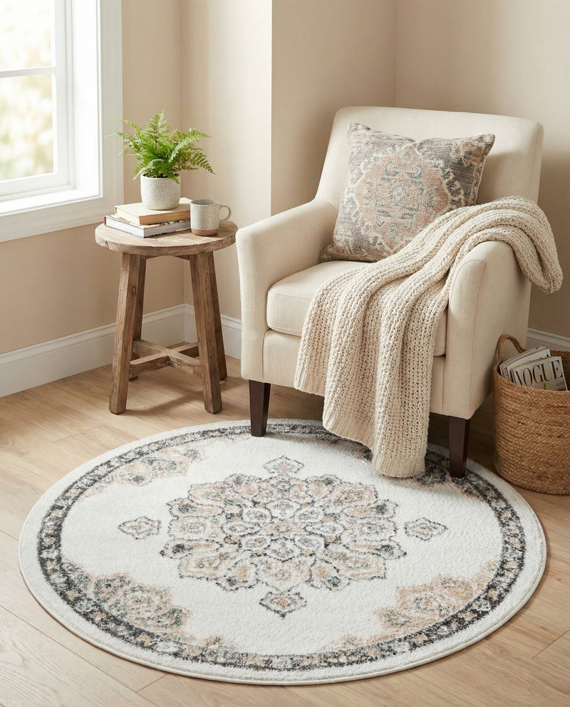Beverly Grove Collection Area Rug - Melrose (Ivory) Round Ivory  lifestyle 56