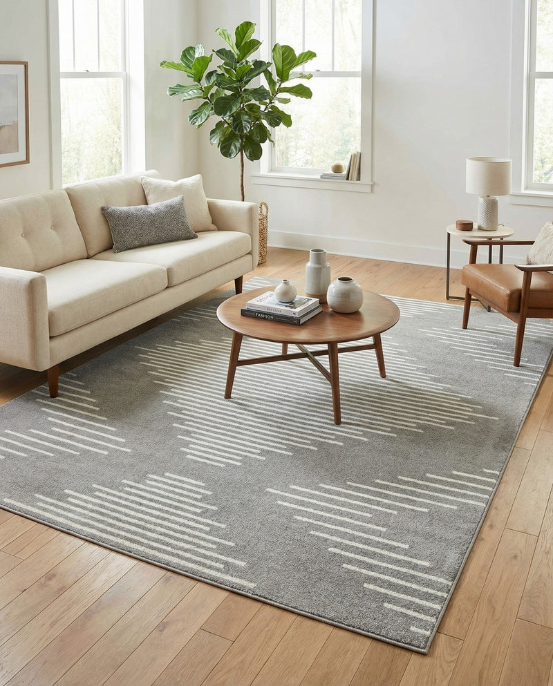 Seychelles Stripes Collection Area Rug - Mahe (Gray and Ivory) Rectangle Gray and Ivory  lifestyle 6