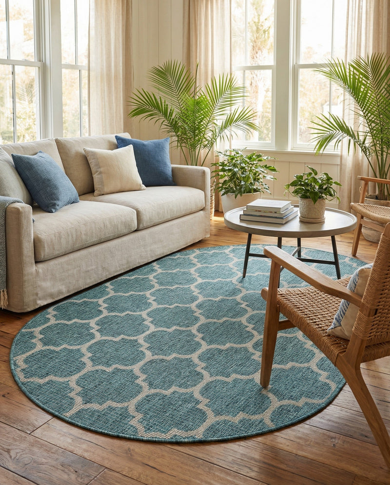 Savannah Pergola Collection Area Rug - Arbor (Teal) Oval Teal  lifestyle 77