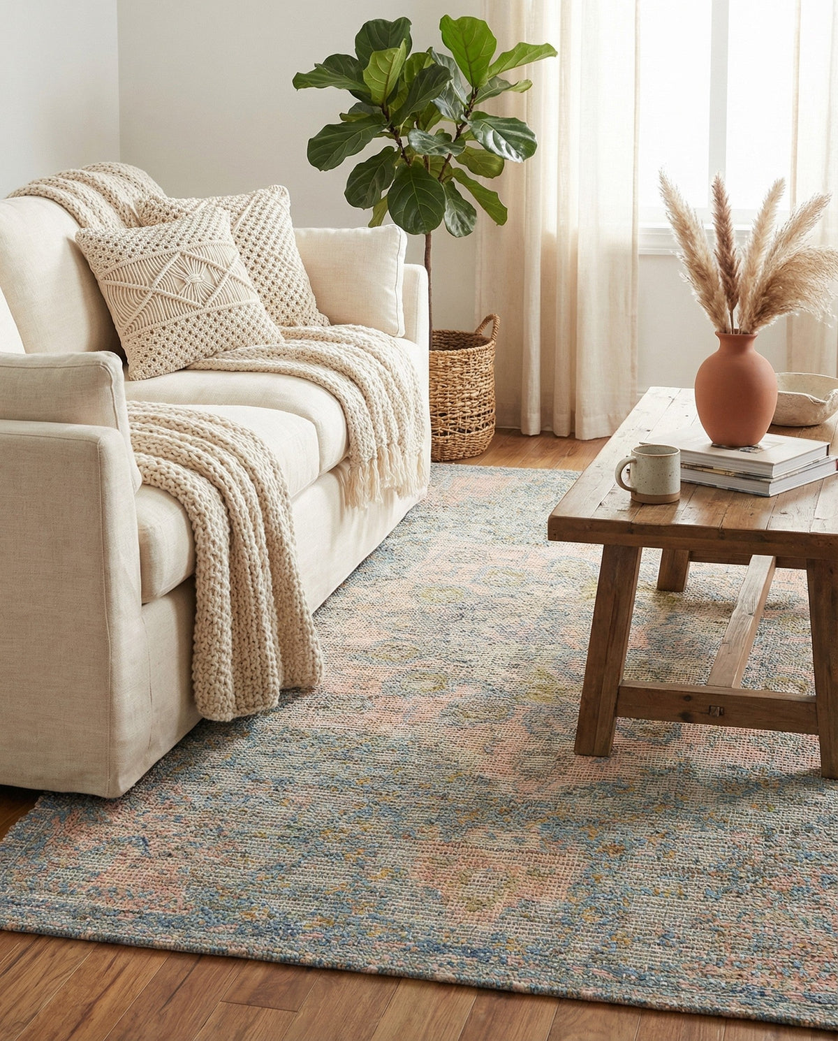 Savannah Threads Collection Area Rug -  Gobi Rectangle Blue and Peach  lifestyle 11