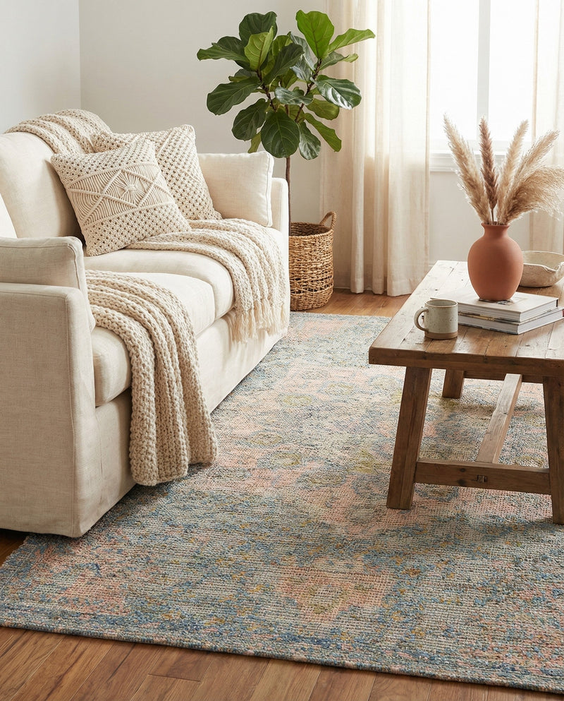 Savannah Threads Collection Area Rug -  Gobi Rectangle Blue and Peach  lifestyle 11