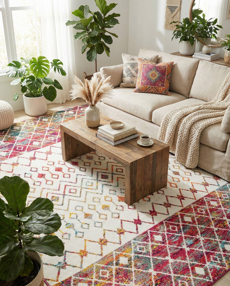 Mediterranean Lattice Collection Area Rug -  Casablanca (Ivory Multi) Rectangle Ivory Multi  lifestyle 8