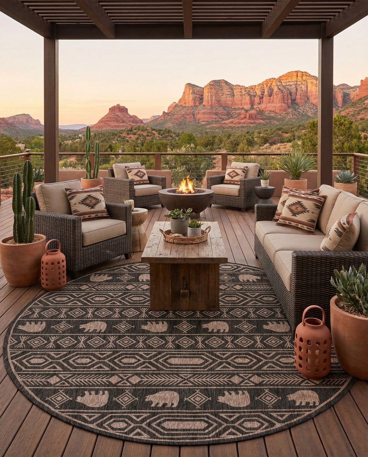 Mesa Oasis Rugs Collection Area Rug - Sundown Round Black  lifestyle 118