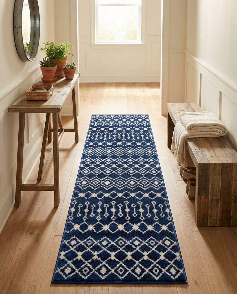 Mediterranean Lattice Collection Area Rug - Santorini (Navy Blue) Runner Navy Blue  lifestyle 35