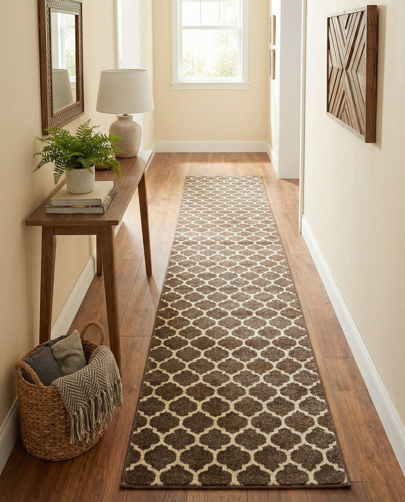 Lattice Gardens Collection Area Rug -  Bloomfield (Brown) Runner Brown  lifestyle 69