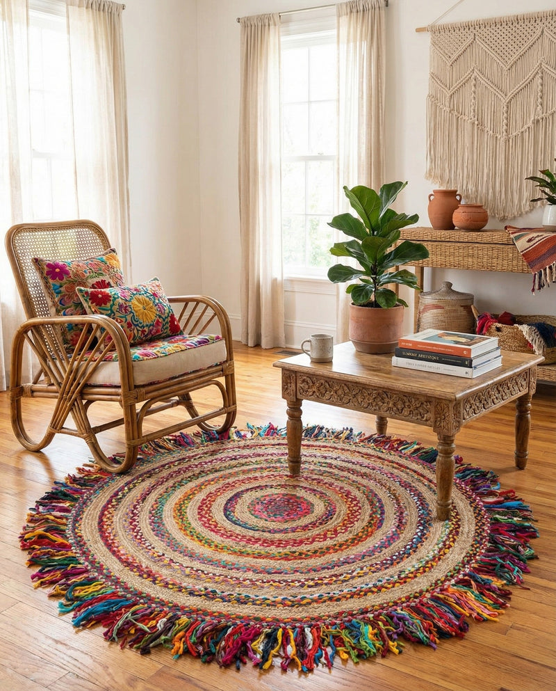Osian Looms Collection Area Rug - Kathmandu Round Multi  lifestyle 46