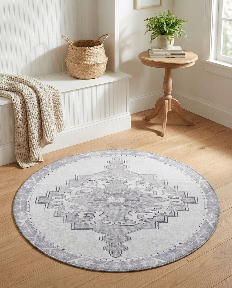 Heritage Elegance Collection Area Rug -  Winterthur (white Gray) Round white Gray  lifestyle 66
