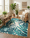 Seaside Blooms Collection Area Rug -  Provence Rectangle Teal blue  lifestyle 27
