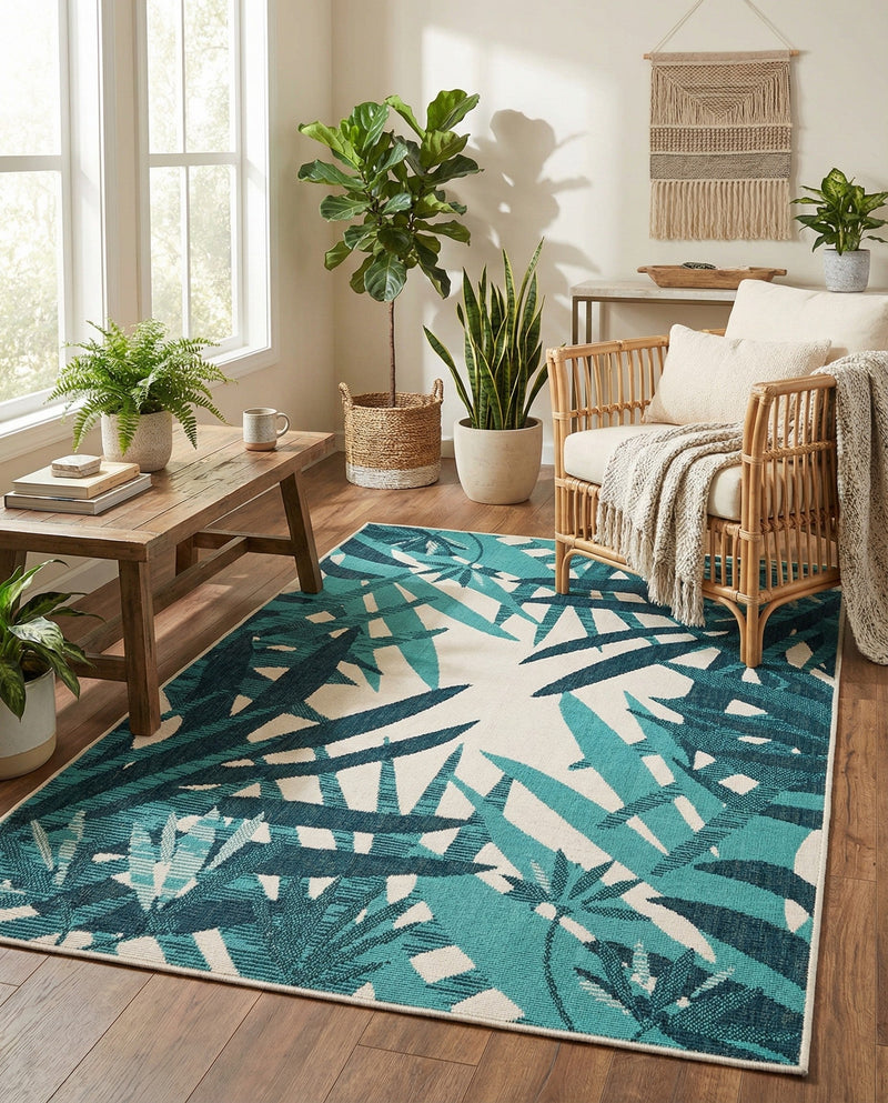 Seaside Blooms Collection Area Rug -  Provence Rectangle Teal blue  lifestyle 27