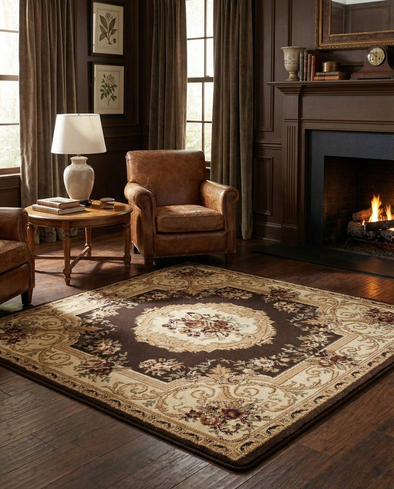 Versailles Elegance Collection Area Rug -  Louveciennes (Brown) Square Brown  lifestyle 36