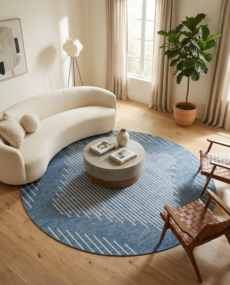 Urban Terrace Collection Area Rug -  Chelsea (Blue) Round Blue  lifestyle 72