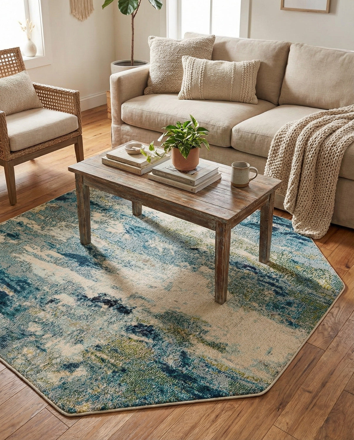 Chromatic Oasis Collection Area Rug -  Serene Octagon Light Blue  lifestyle 124