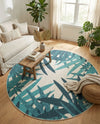 Seaside Blooms Collection Area Rug -  Provence Round Teal blue  lifestyle 21